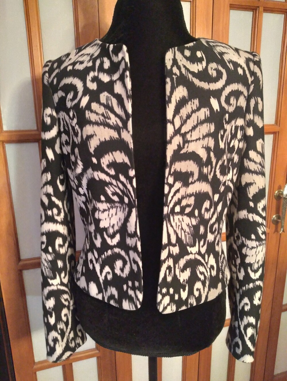Women's Preston And York Blazer Jacket, Black And White Open Front Sz 8
